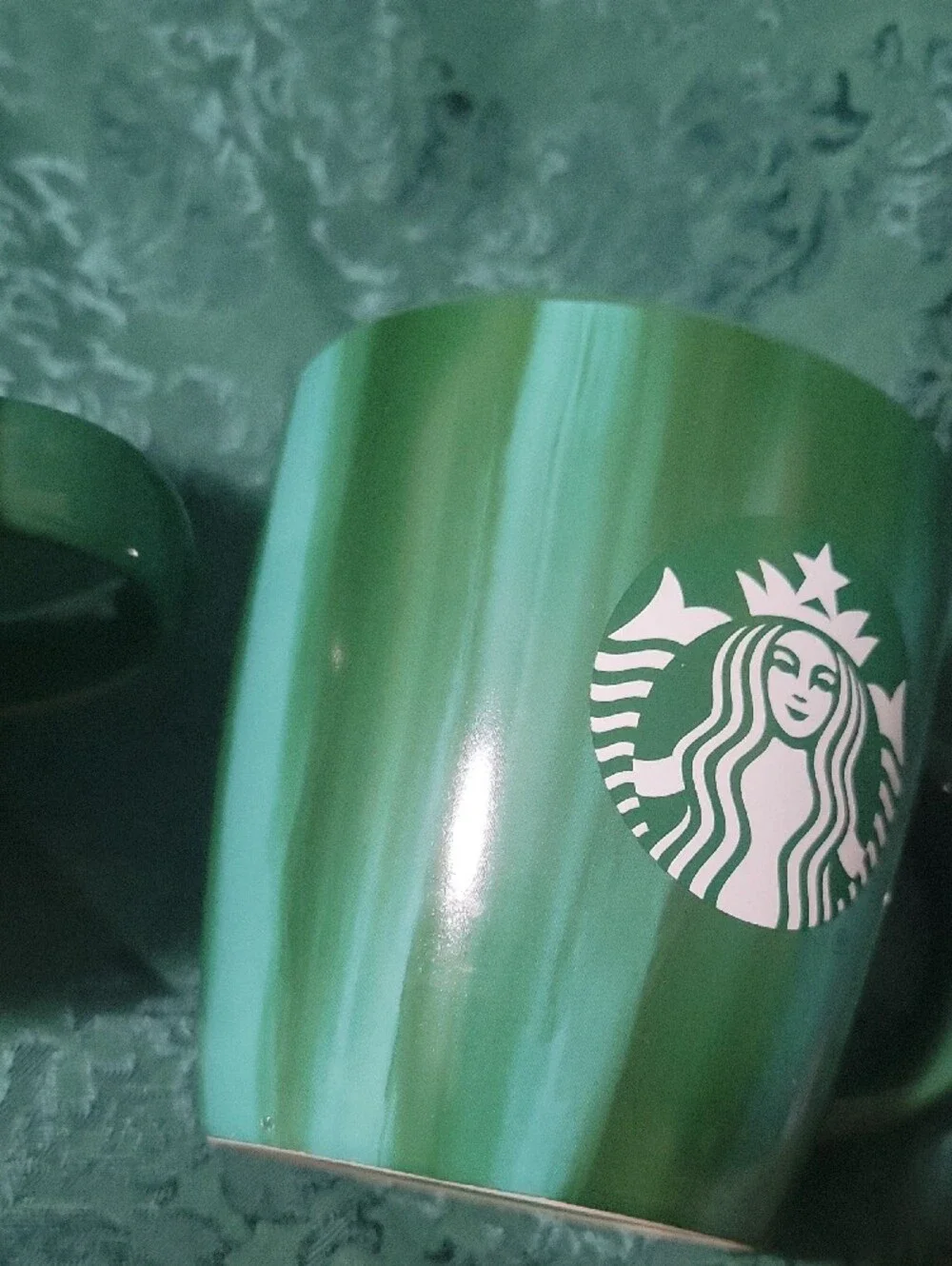 Starbucks Dark Green Ceramic Mugs with White Siren Logo - Set of 2. 12 Oz.